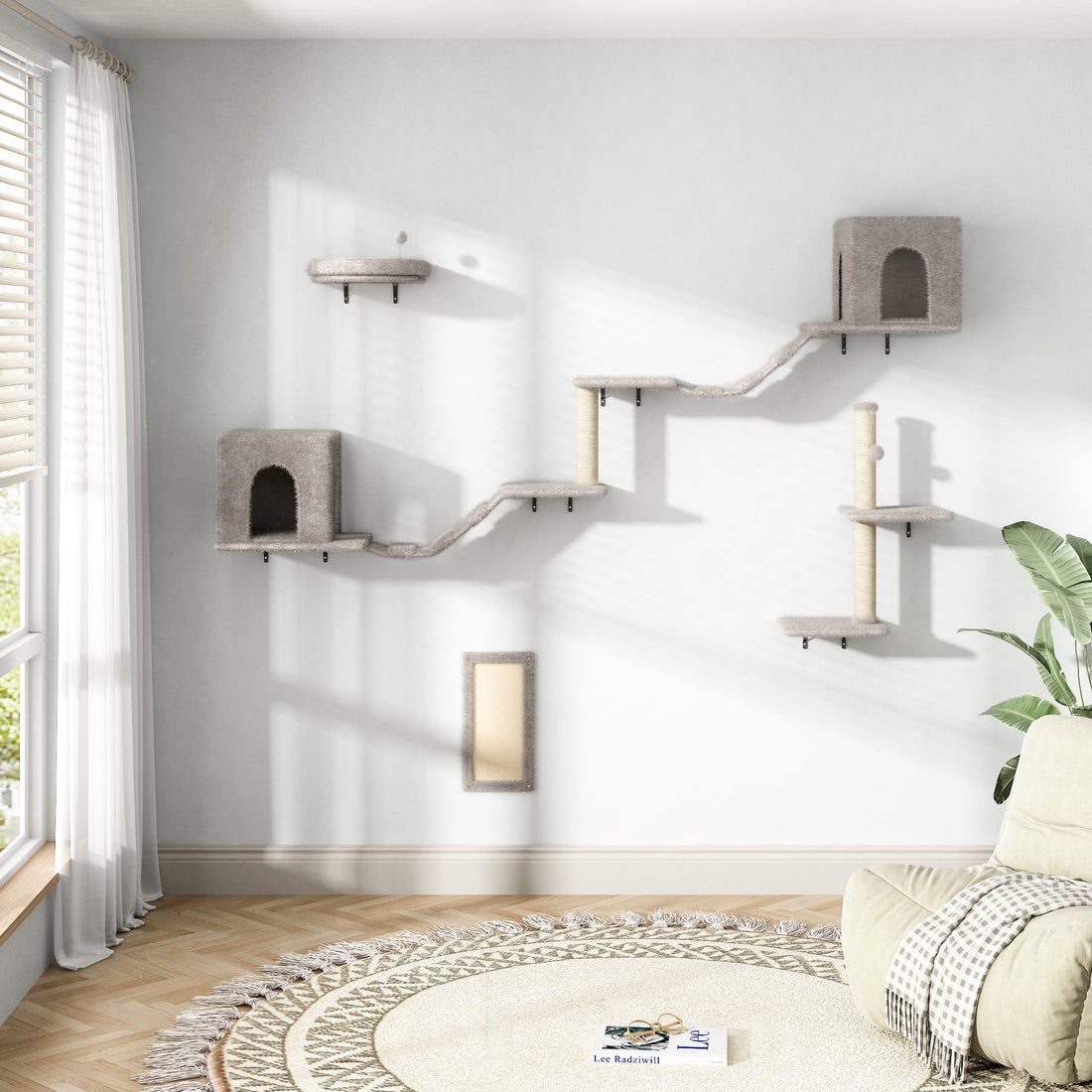 Modular Wall Cat Perch, Bridge & Scratching Post Set