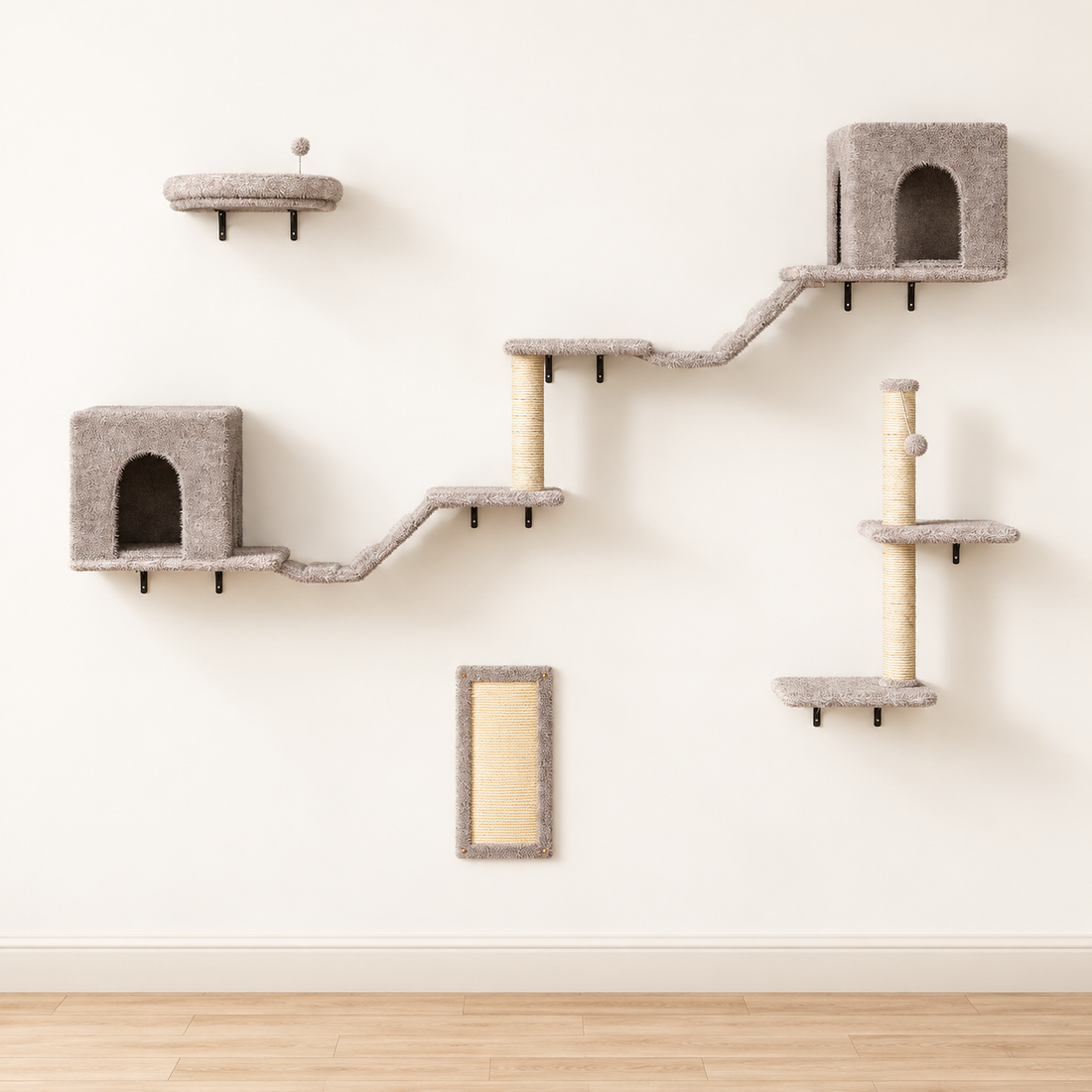 Modular Wall Cat Perch, Bridge & Scratching Post Set — catalog view